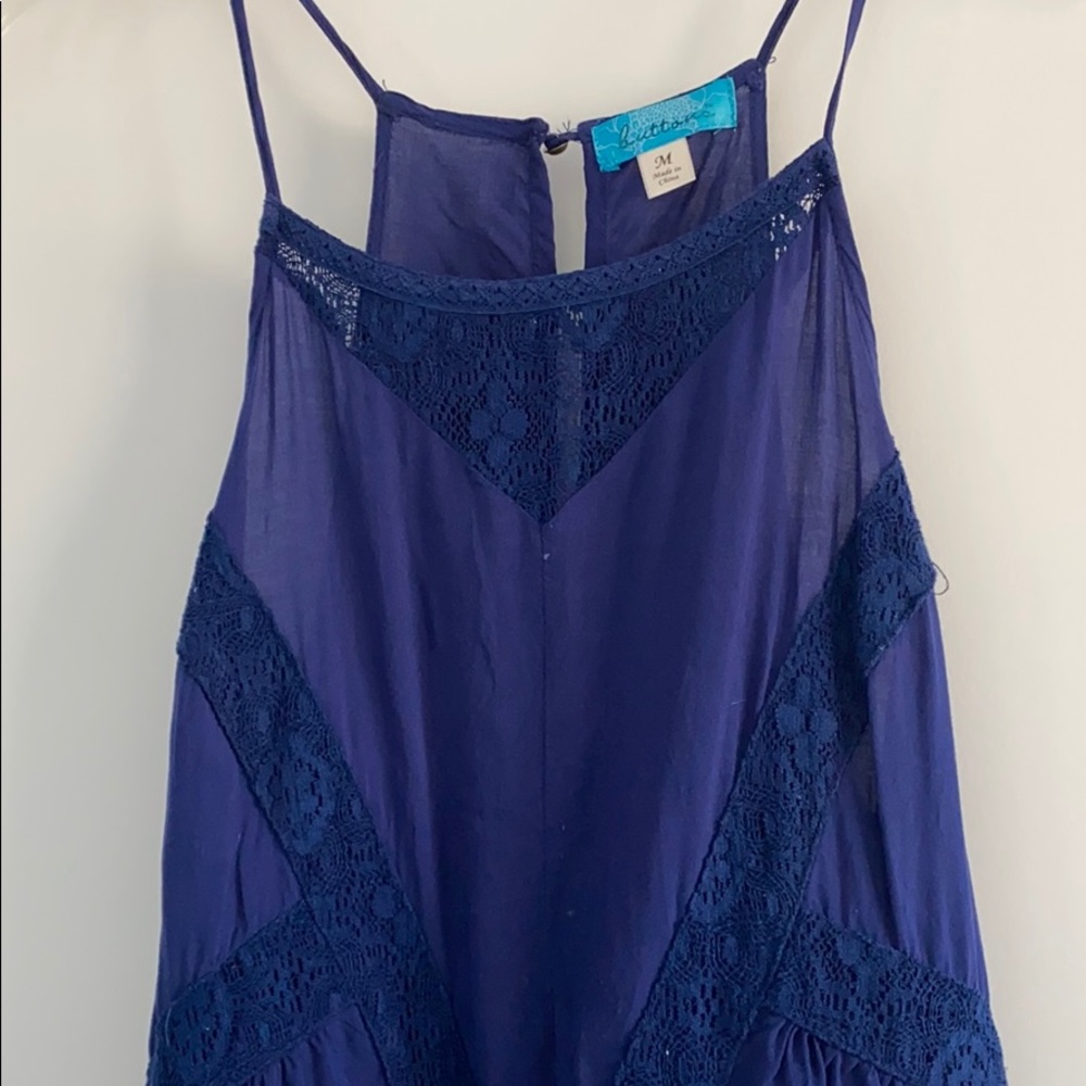 Navy blue long tank top.